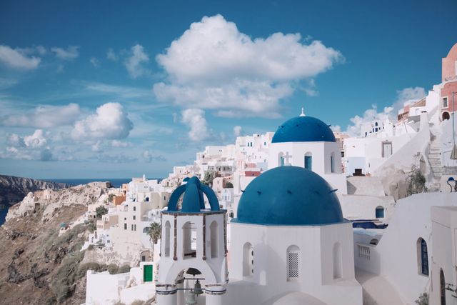 Blue domes in Santorini, Greece